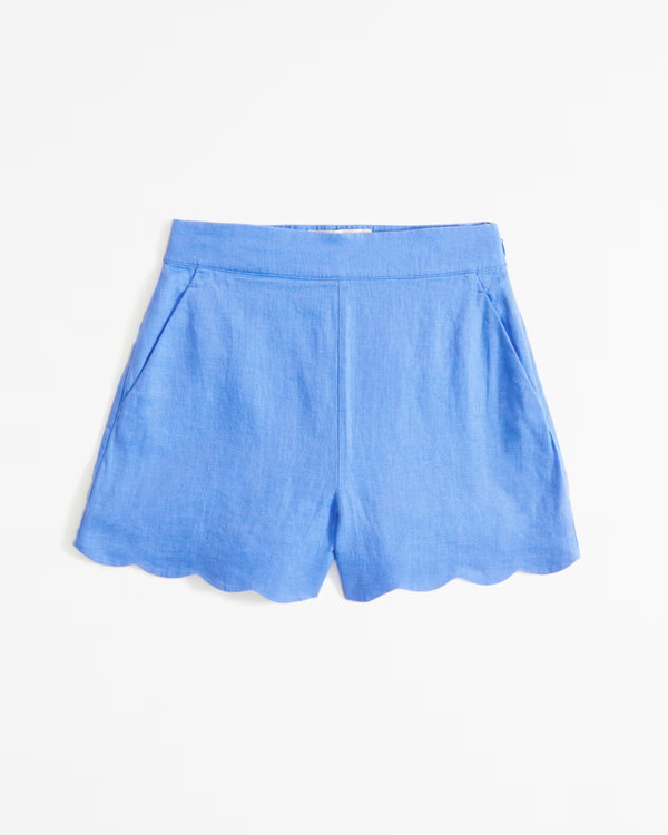 Premium Linen Scallop-Hem Tailored Short | Abercrombie & Fitch (US)