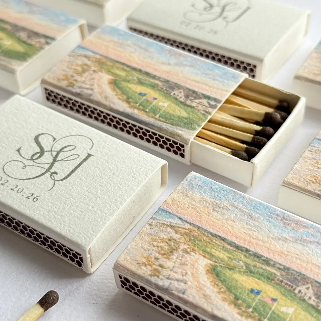 Personalized Wedding Matchboxes, Custom Monogram Favor, Venue Illustration Print | Etsy (Global)