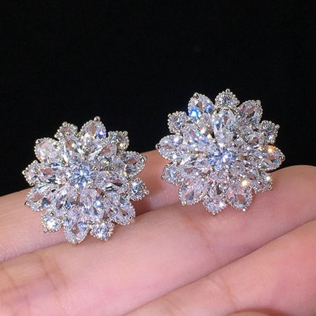2019 New 2 Colors Luxury Gold Color Flower Stud Earrings With Zircon Stone Women Birthday Gift Bijou | Walmart (US)