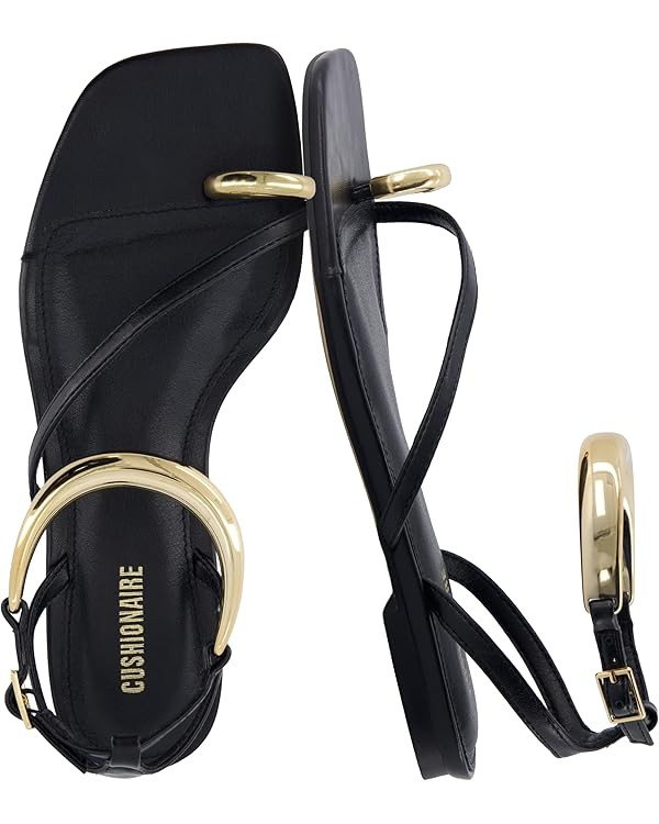 CUSHIONAIRE Secret Flat Sandals for Women with Gold Ankle Cuff and Toe Ring Strap, Vegan Leather ... | Amazon (US)
