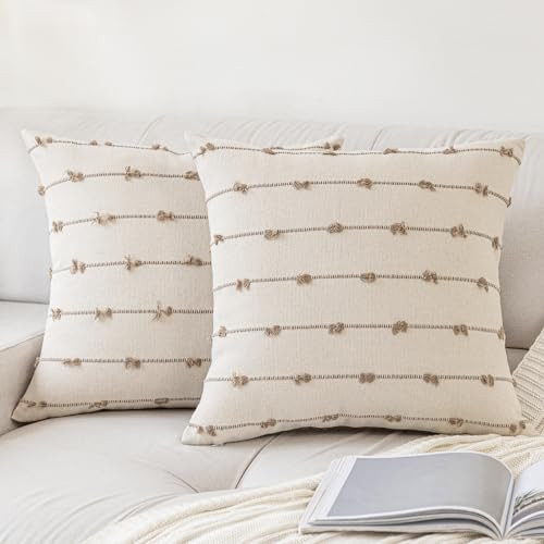 Boho Throw Pillow Covers 18x18 Set of 2 Modern Farmhouse Decorative Cushion Case Tufted Square Pi... | Amazon (US)