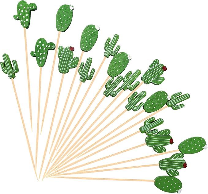 Beupy 200 Pieces Cute Cocktail Picks for Drinks Wooden Cactus Shaped Fruit Picks Cake Topper Mini... | Amazon (US)