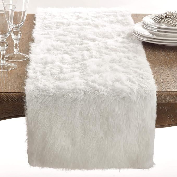 Fennco Styles Juneau Faux Fur Table Runner 15 x 72 Inch - White Table Cover for Home, Dining Room... | Amazon (US)