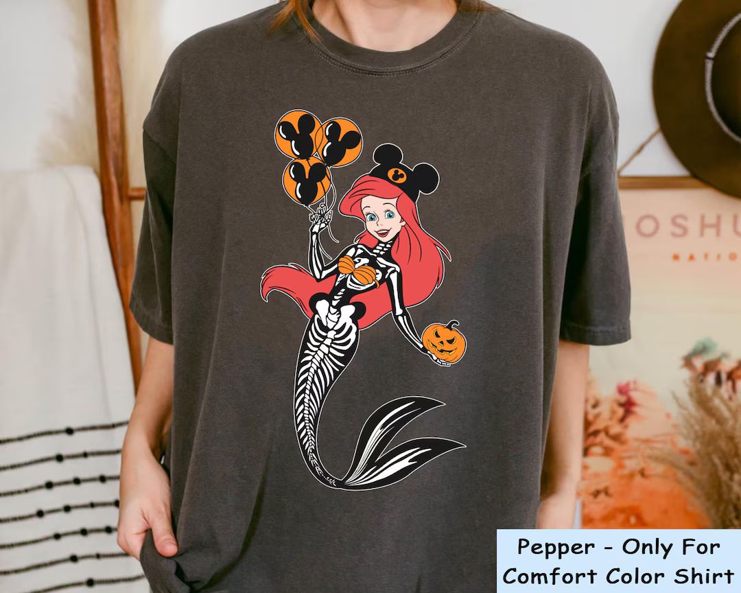 Ariel Princess Skeleton Costume Comfort Colors T-shirt, the Little Mermaid Disney Fall Halloween ... | Etsy (US)