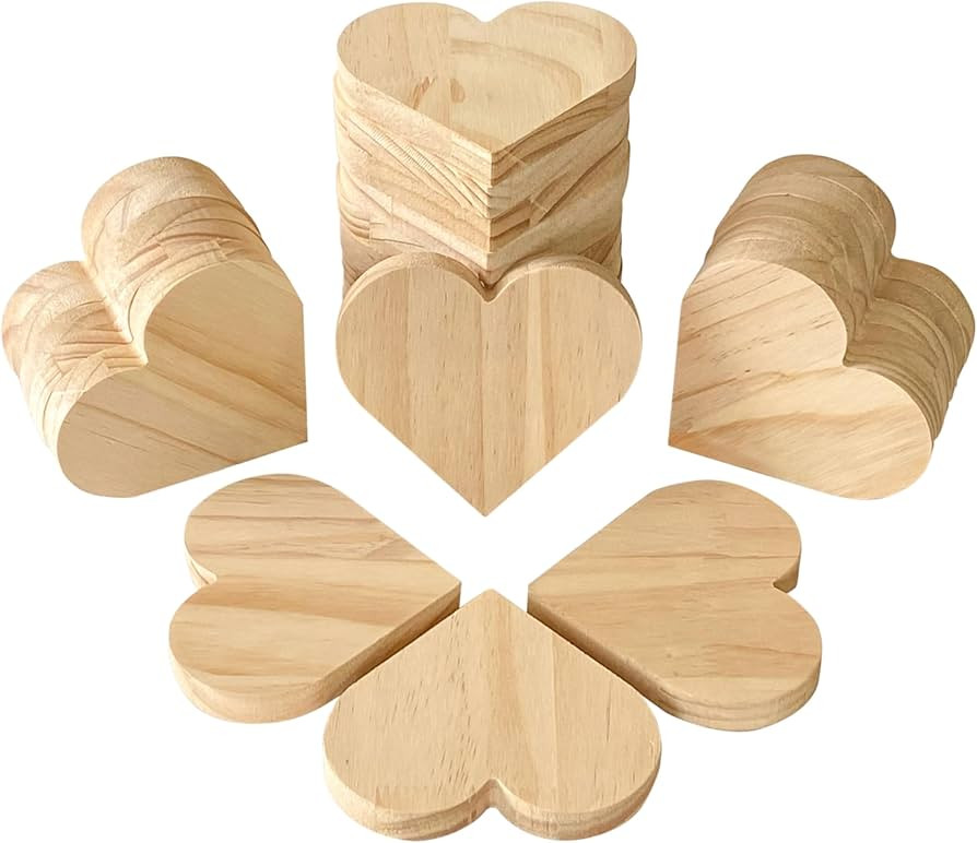 4 Inch 24 Pack Unfinished Wooden Heart Block 4" x 4.5"-9/16" Thick Wooden Heart Slice Freestandin... | Amazon (US)