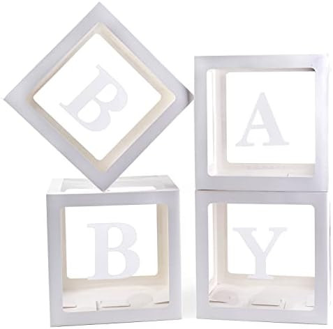 USCNC Baby Boxes With 4 pcs Letters White Clear Balloon Box Blocks for Baby Shower and Birthday P... | Amazon (US)