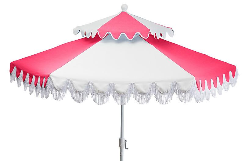 Ginny Two-Tier Patio Umbrella, Hot Pink/White | One Kings Lane