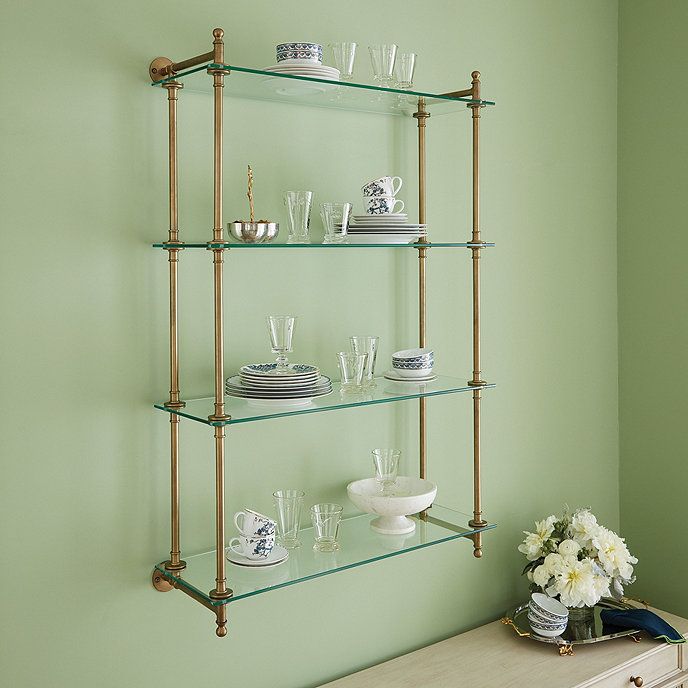Marloe Brass & Thin Glass Shelves Floating Bookcase | Ballard Designs, Inc.