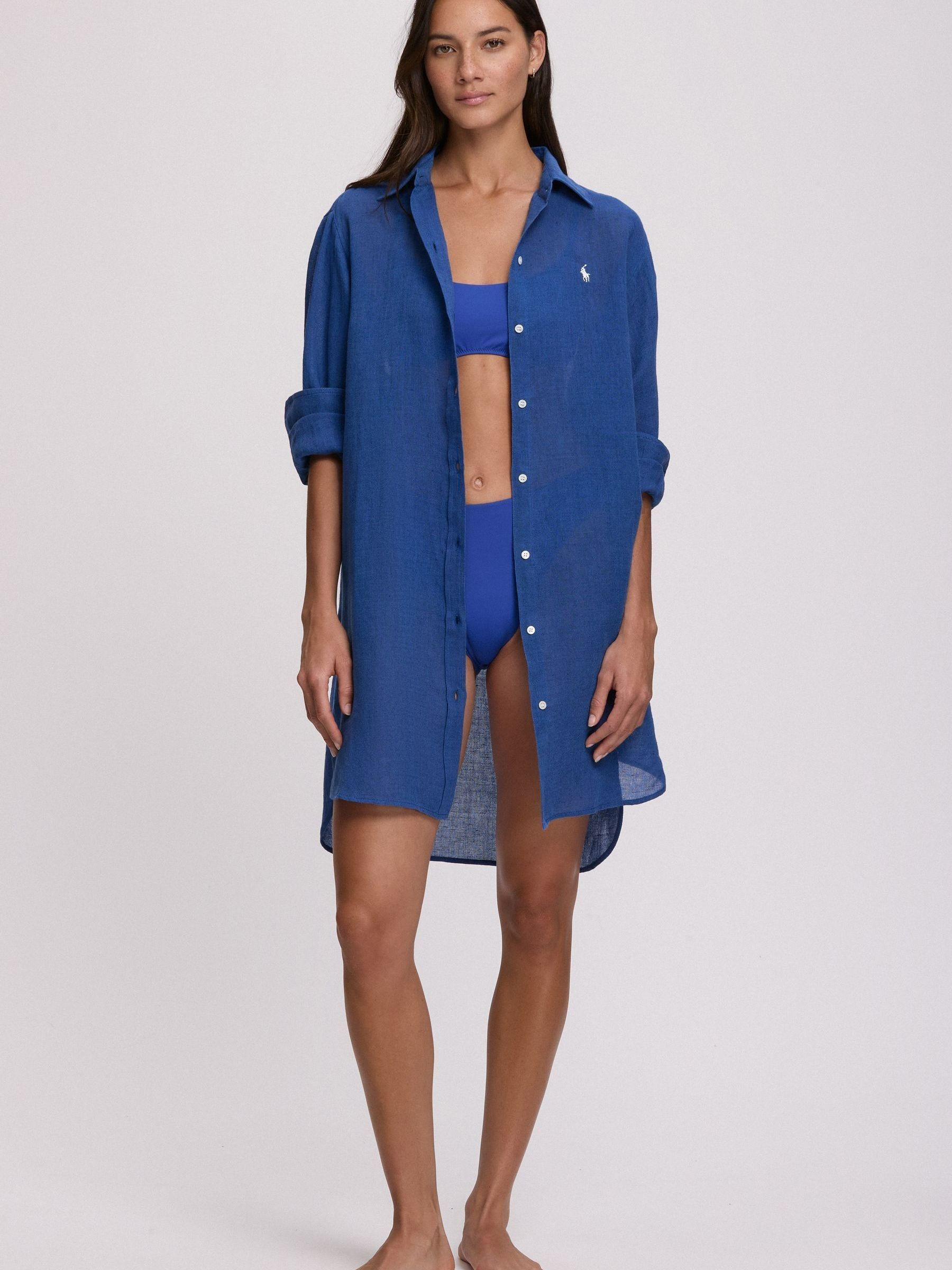 Polo Ralph Lauren Polo Ralph Lauren Blue Cotton Linen Boyfriend Shirt Cover-Up | Next US