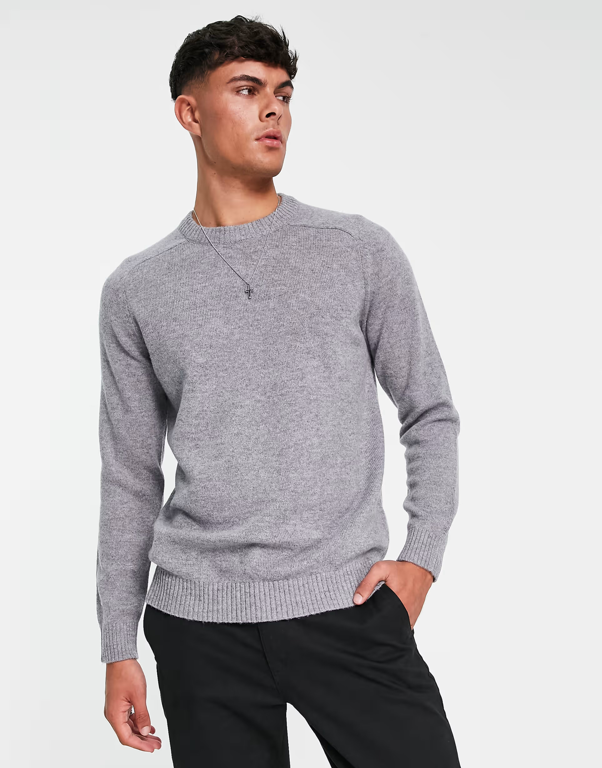 Selected Homme wool crew neck jumper in grey | ASOS (Global)