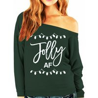 Jolly Af Off Shoulder Christmas Sweater Forest Green, Ugly Sweaters, Slouchy Holiday Sweatshirt, Funny Shirts For Women | Etsy (US)