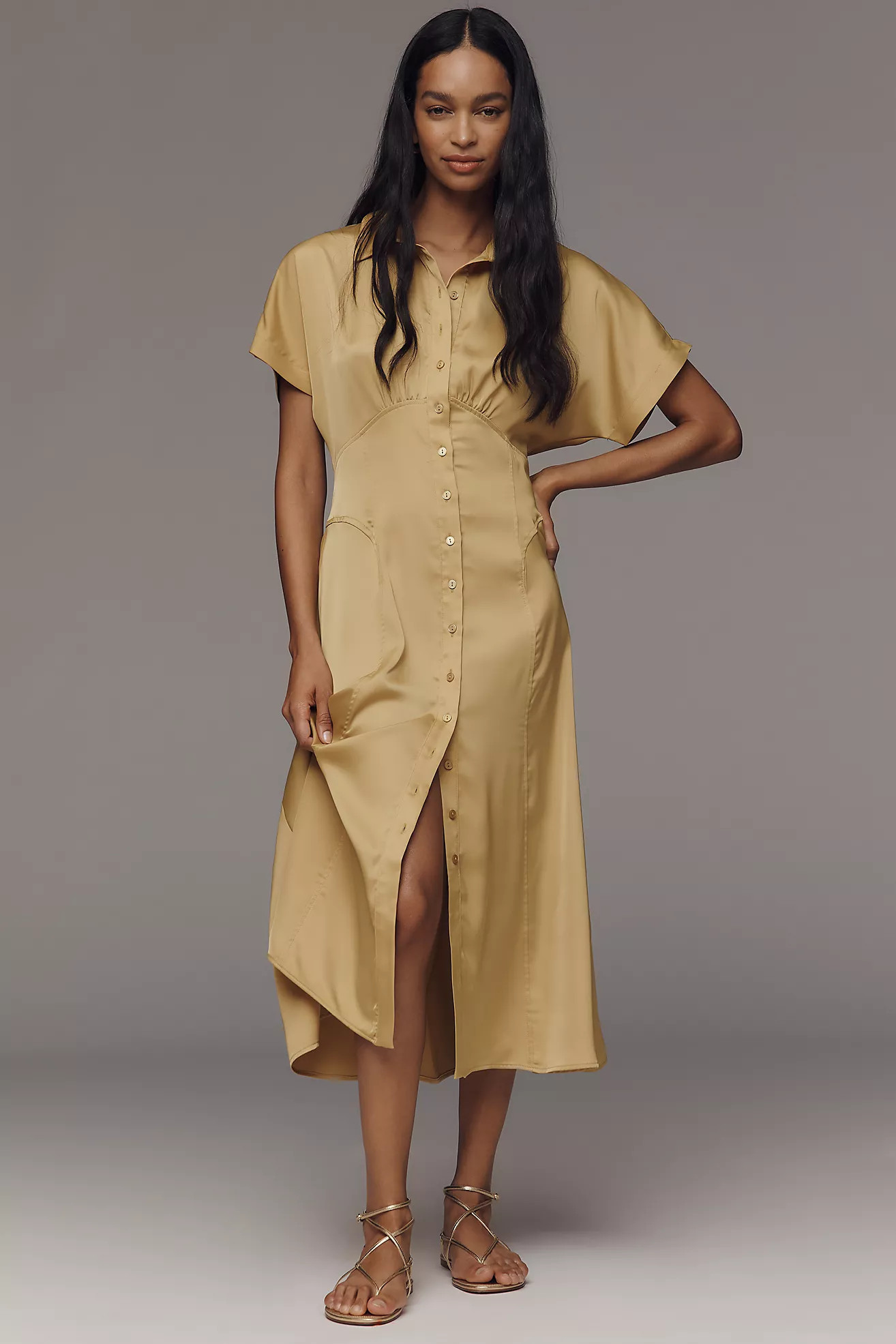 Exquise Raina Satin Midi Dress | Anthropologie (US)