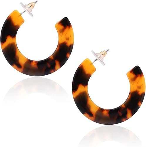 HSWE Leopard Hoop Earrings for Women Tortoise Shell Earrings Acrylic Earrings Resin Earrings | Amazon (US)