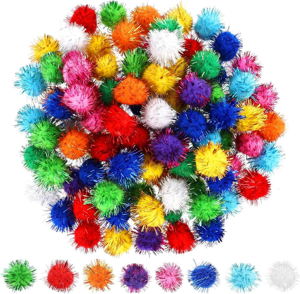 100Pcs Craft Pom Pom Balls (1 inch), Colored Pom Poms Arts and Crafts, Soft and Fluffy Craft Pomp... | Amazon (US)