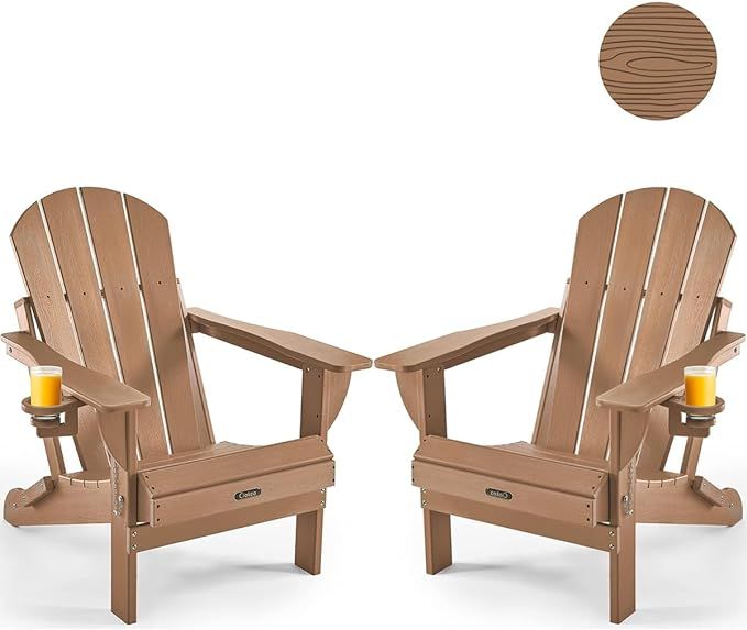 Folding Adirondack Chair 2 Pack, Patio Adirondack Chair Weather Resistant, Plastic Fire Pit Chair... | Amazon (US)