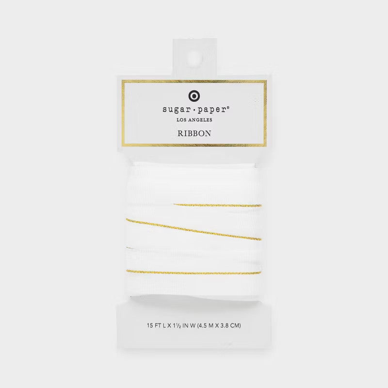 1" Grosgrain Ribbon Paddle Gold/White - Sugar Paper™ + Target | Target