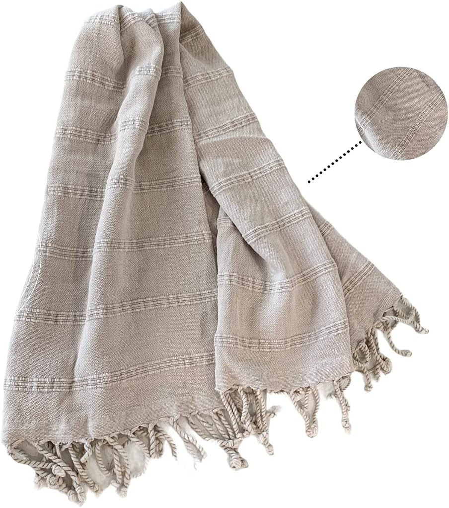 Turkish Hand Towels for Bathroom Decorative Towel 100% Cotton Stone Washed Kitchen Towels with Fringe, Farmhouse Bathroom Decor Hand Face Towel 20 x 39 - Stone Beige | Amazon (US)