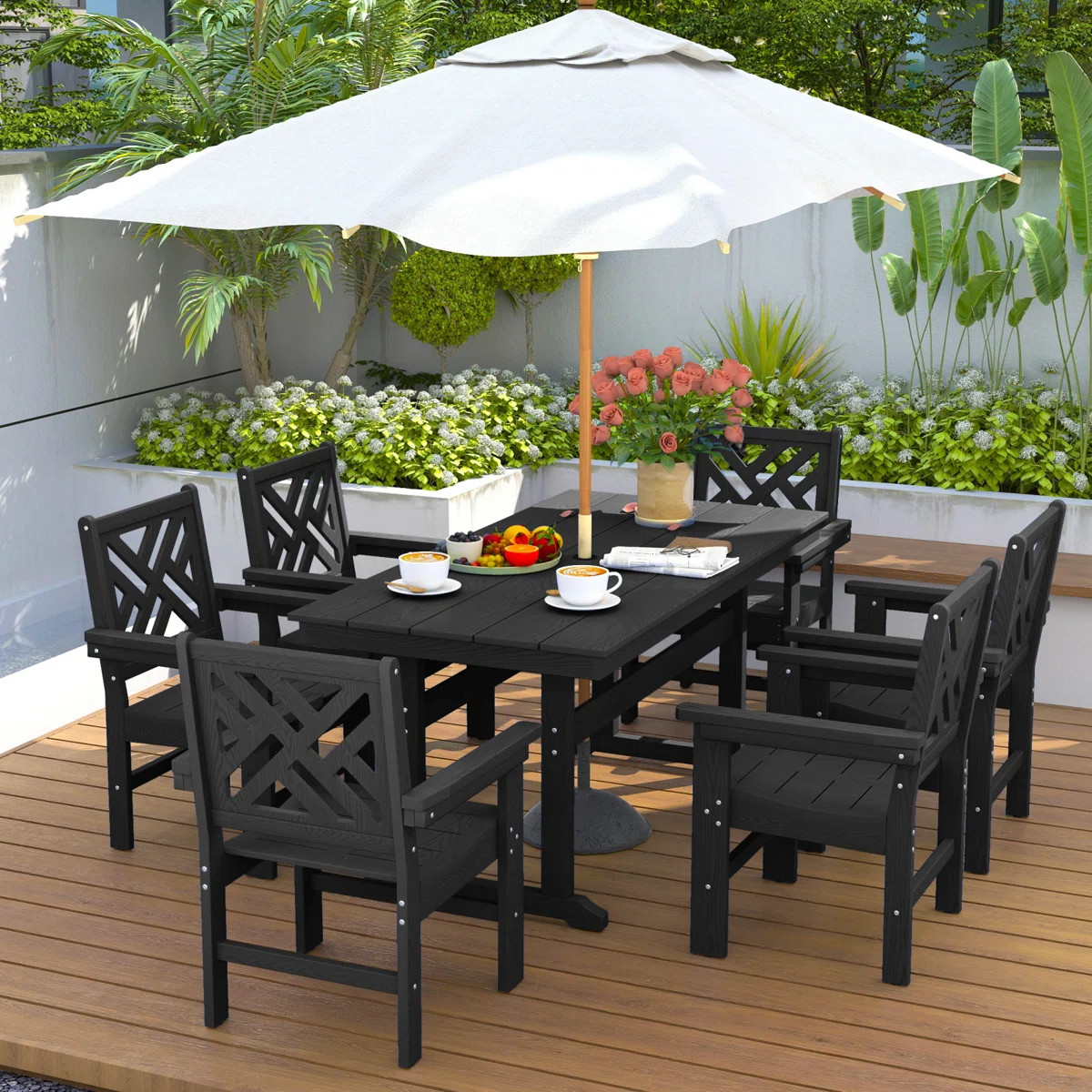 Outdoor Patio Dining Set All Weather HDPE Dining Set Poly Dining Set Rectangular Table  6 - Perso... | Wayfair North America