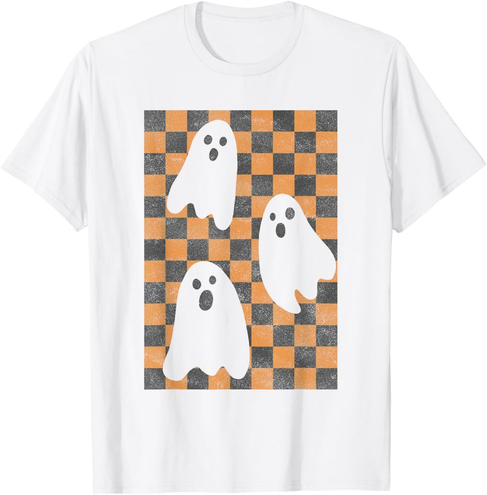 Halloween Ghosts Spooky Season Checker Board Distressed T-Shirt | Amazon (US)