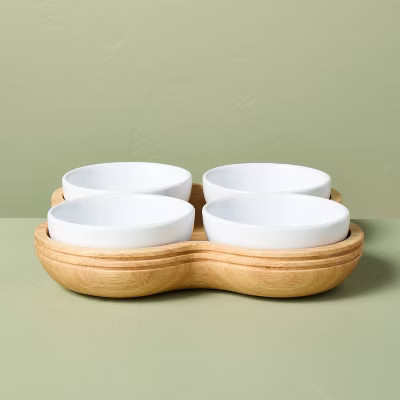 5pc Wood Serving Tray with Ceramic Bowl Inserts Brown/Cream - Hearth & Hand™ with Magnolia | Target