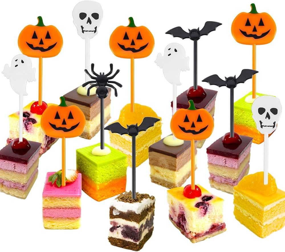 Tatuo 50 Pieces Plastic Halloween Toothpicks Halloween Cupcake Topper Cake Decorations Picks Ghos... | Amazon (US)