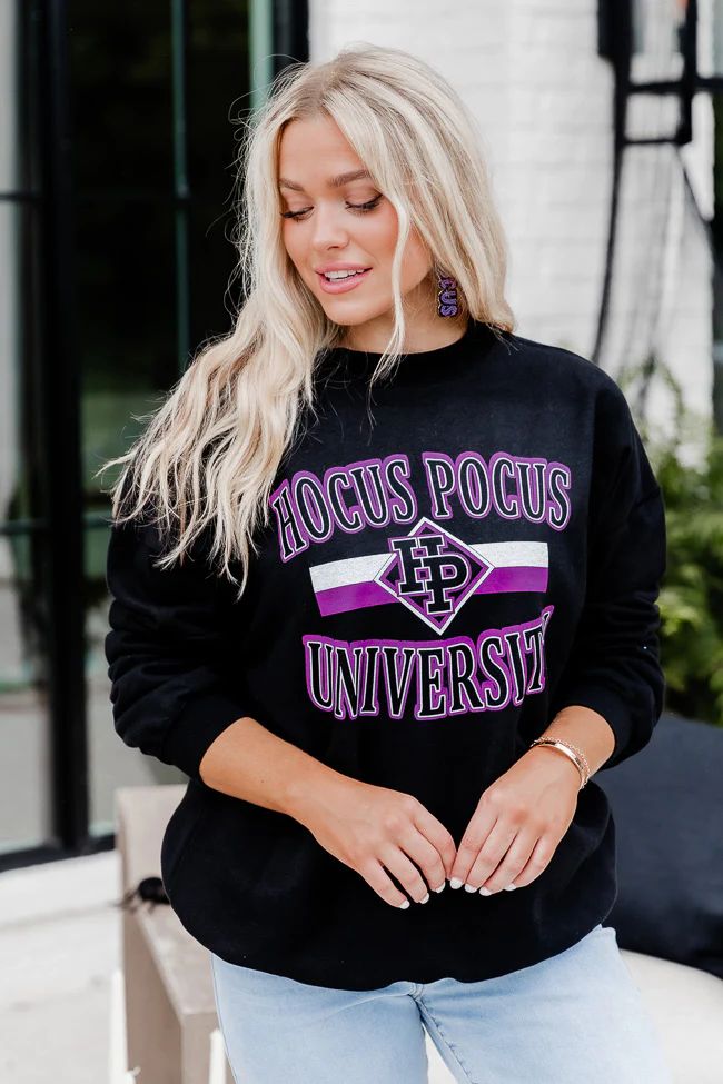 Hocus Pocus University Black oversized Graphic Sweatshirt | Pink Lily