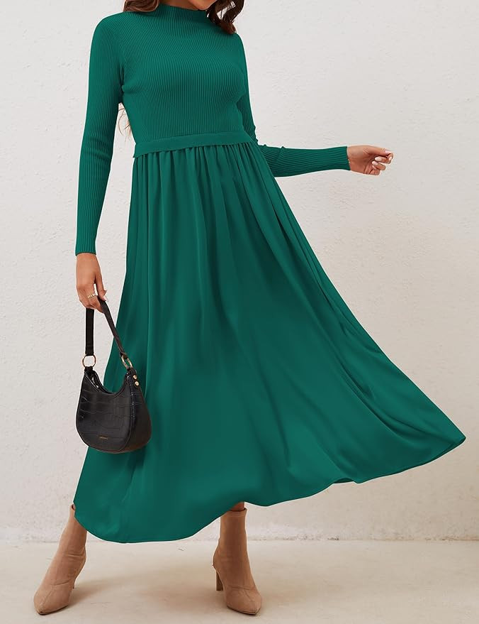 Lauweion Women's Turtleneck Sweater Maxi Dress Long Sleeve Slim Fit Ribbed Knit Pullover Jumper T... | Amazon (US)