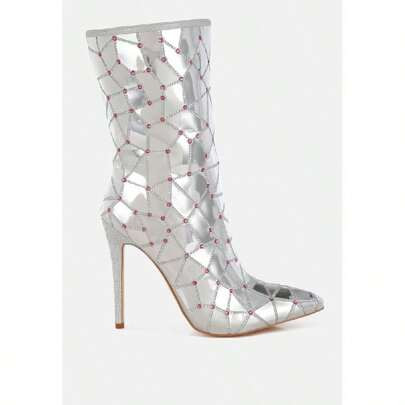 Echostage Rhinestones Embellished Metallic Boots | SHEIN