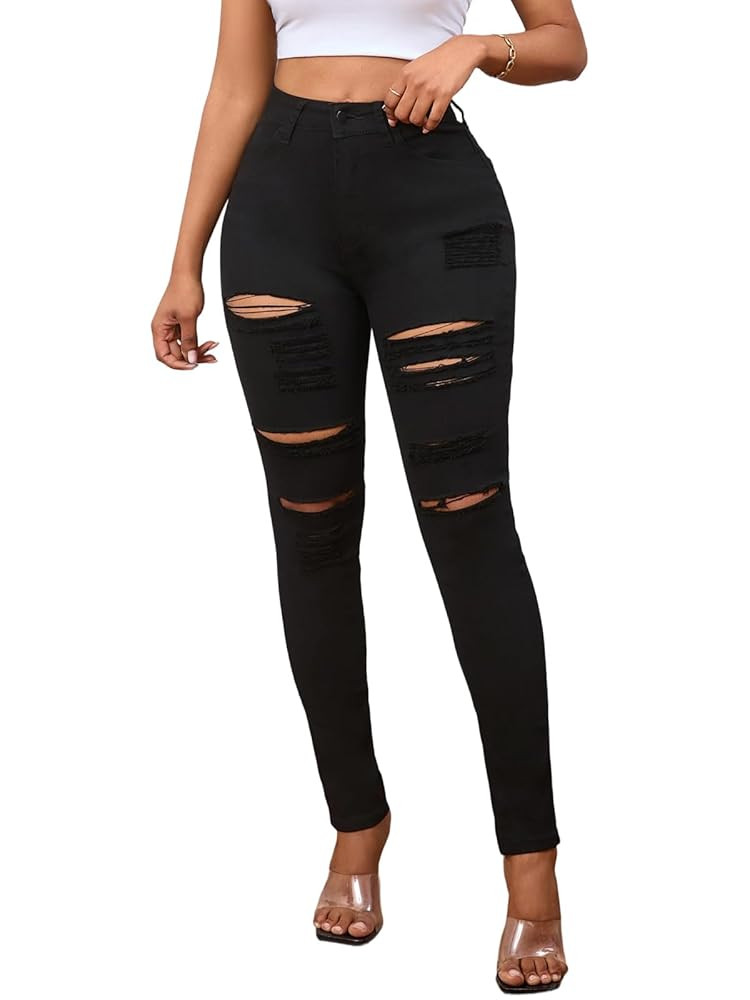 LONGBIDA Skinny Ripped Jeans for Women High Waisted Stretch Butt Lifting Jeans Slim Fit Distresse... | Amazon (US)