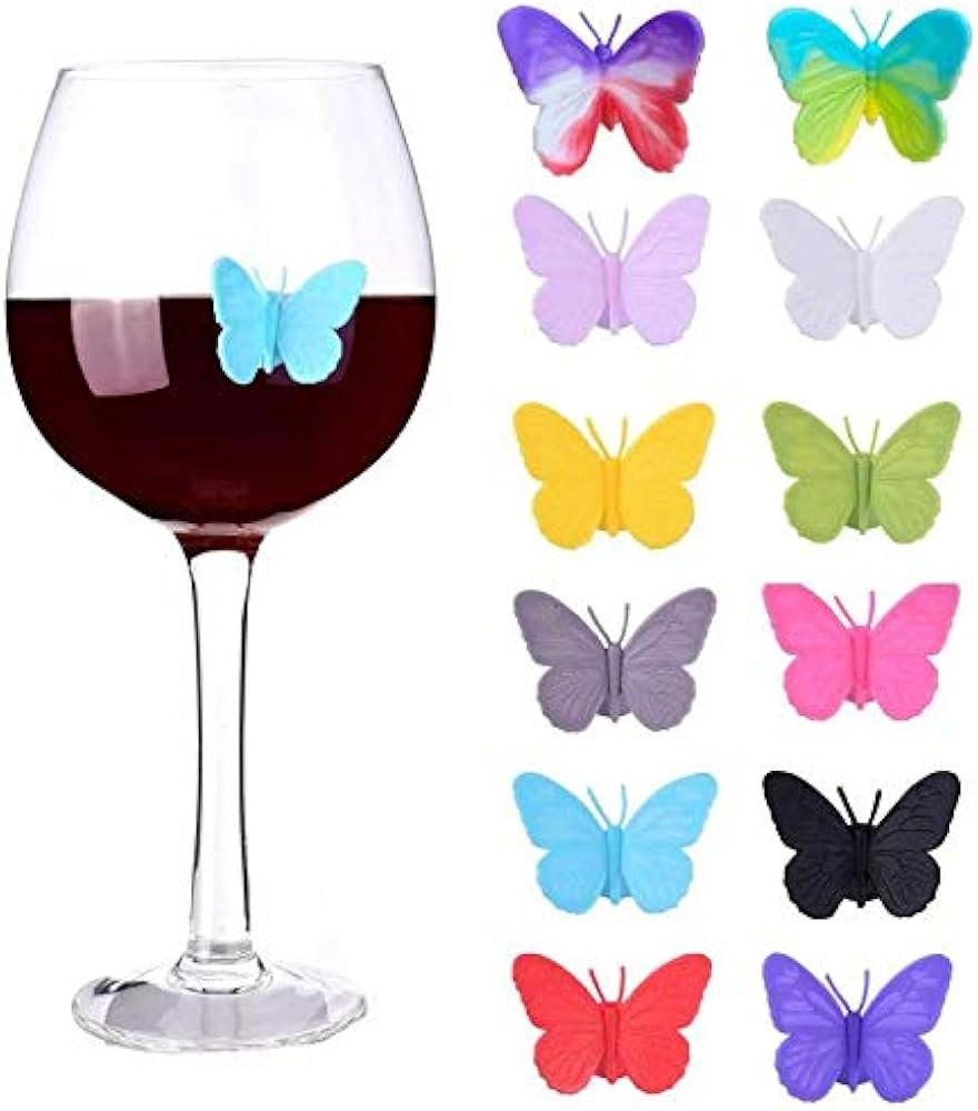 ALYC Wine Glass Charms Drink Markers Butterfly Glass Identifiers for Wine Tasting Party Favors Se... | Amazon (US)