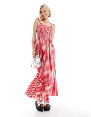 Daisy Street tie shoulder cami maxi dress in red gingham | ASOS (Global)