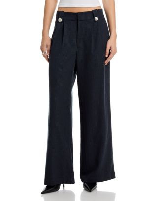 AQUA Pinstripe Rhinestone Button Pants - Exclusive | Bloomingdale's Women | Bloomingdale's (US)