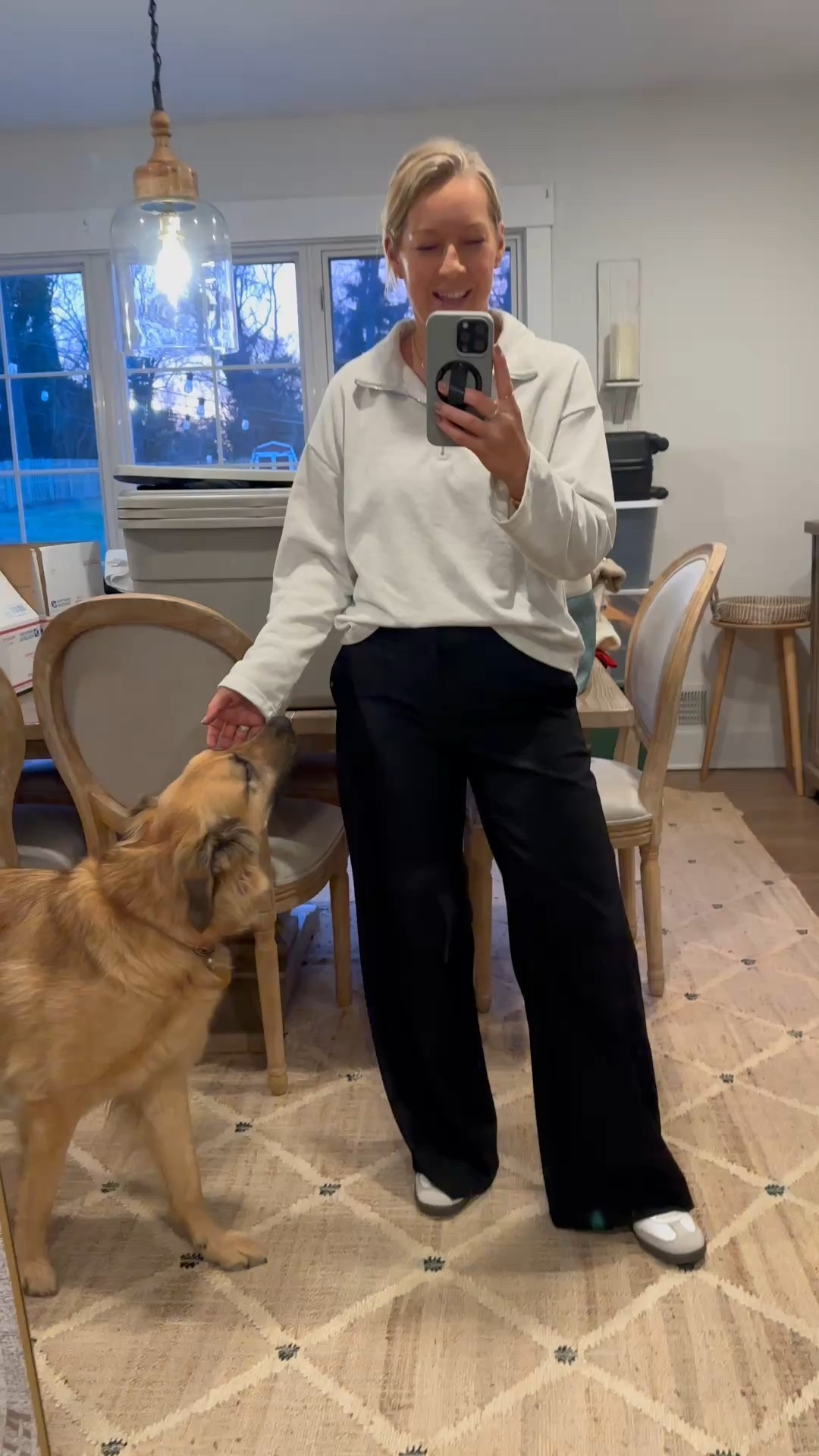 Happy Hump Day!! Taking it easy with this elevated casual workwear look for the cold weather today! Medium sweatshirt. It’s thin and super soft with a summer terry lining. Tts 8petite trousers and tts 8 sneakers. (Both that are linked)
Medium tank top that’s soft and stretchy. I could’ve done a small  

#LTKStyleTip #LTKWorkwear #LTKWatchNow