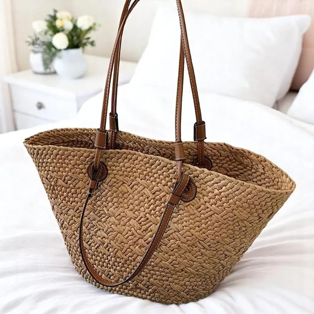 Handmade Straw Woven Tote Bag | Large Summer Beach Shoulder Bag with Straps | Boho Basket Purse |... | Etsy (US)