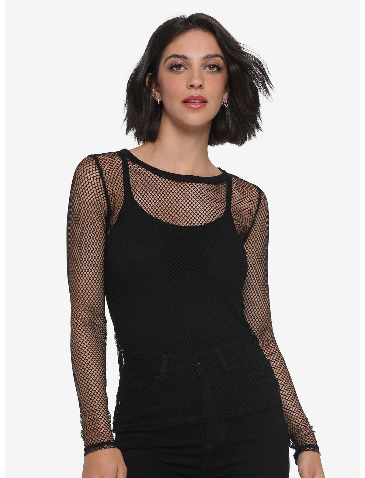 Black Fishnet Mesh Girls Long-Sleeve Top | Hot Topic | Hot Topic