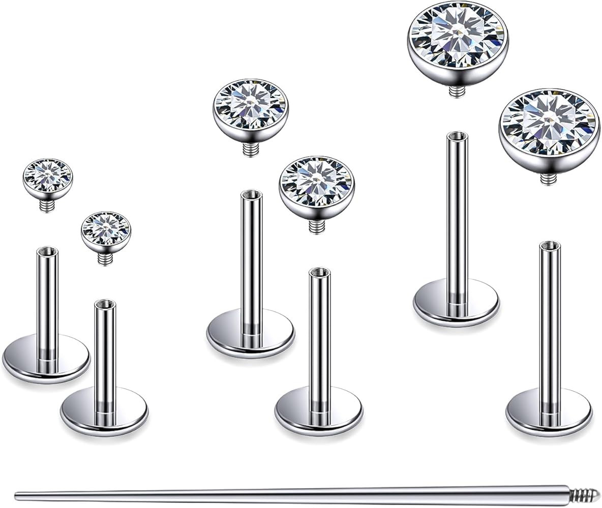 F136 Titanium 20/18/16G Internally Threaded Flat Back Stud Earrings Nose Rings Lip Medusa Monroe ... | Amazon (US)