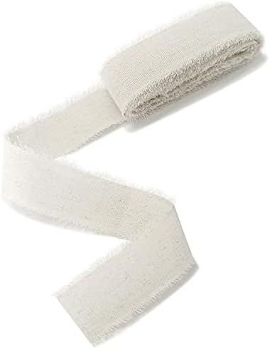 White Cotton Linen Fabrics Ribbon 1-1/2 Inch Wide 5 Yards Frayed Edges Ribbon for Rustic Wedding ... | Amazon (US)