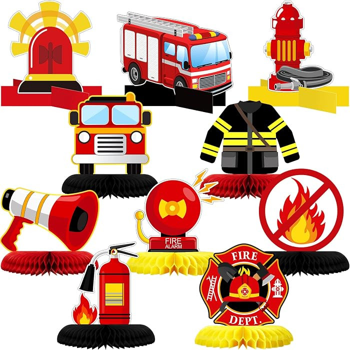 Epakh 10 Pcs Firetruck Birthday Party Decorations Fire Truck Honeycomb Centerpieces for Table Fir... | Amazon (US)