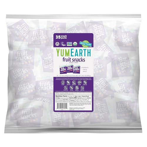 YumEarth Organic Fruit Snacks (Pack of 35) - 0.7 Ounce Snack Packs, Allergy Friendly, Gluten Free, Non-GMO, Dye Free | Amazon (US)