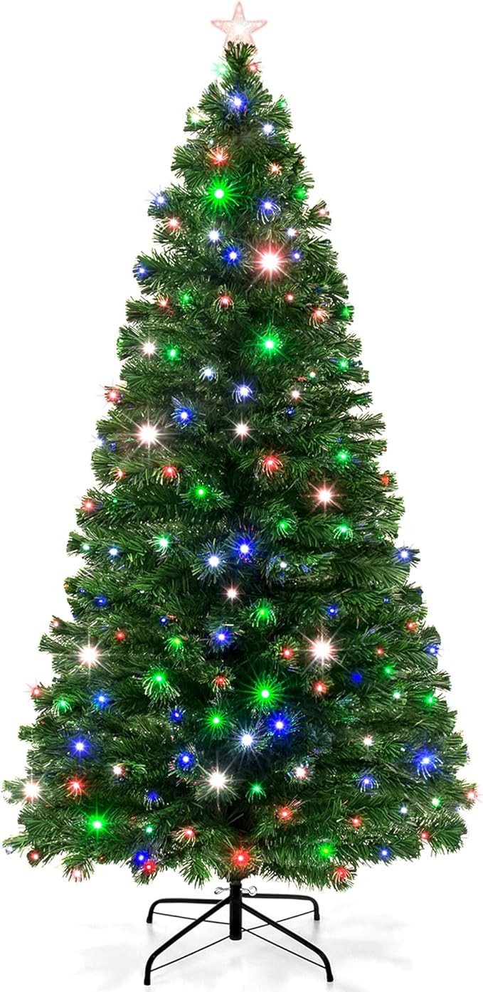 Best Choice Products 7ft Pre-Lit Fiber Optic Artificial Pine Christmas Tree, Holiday Décor Cente... | Amazon (US)
