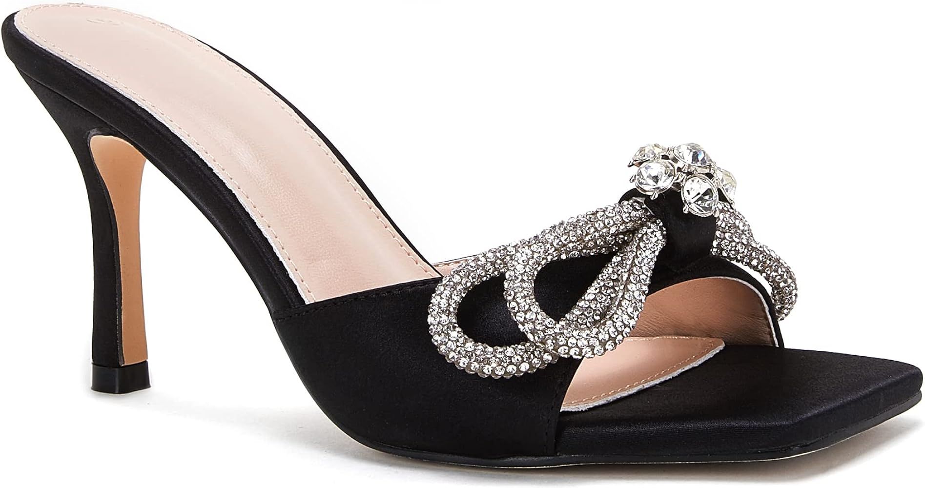 VETASTE Women's Heeled Sandals Square Open Toe Double Bow Satin Mules Heels Wedding Party Slip on... | Amazon (US)