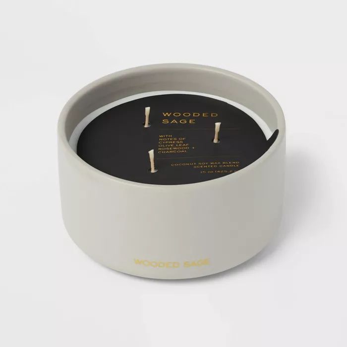 15oz Ceremic Jar 3-Wick Black Lable Wooded Sage Candle - Threshold™ | Target