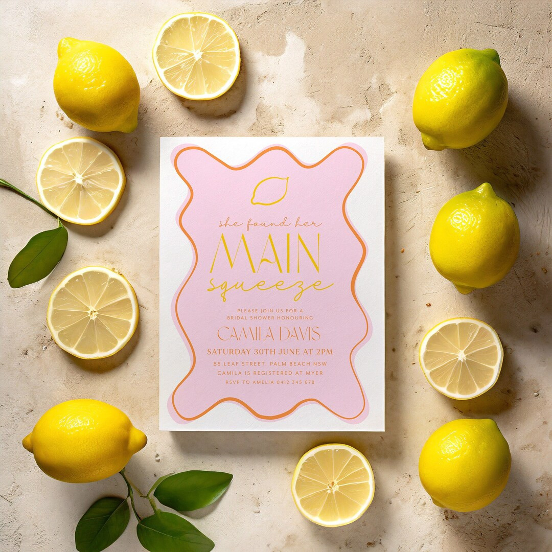 Main Squeeze Bridal Shower Invitation, Lemon Bridal Shower, Pink Wavy Citrus Bridal Shower Invita... | Etsy (US)