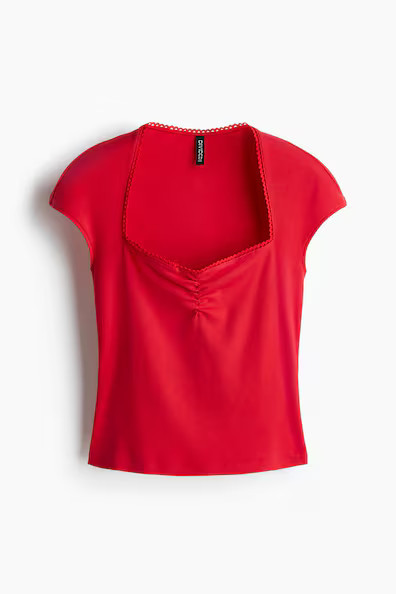 H & M - Ribbed Sweetheart-Neck Top - Red | H&M (US + CA)