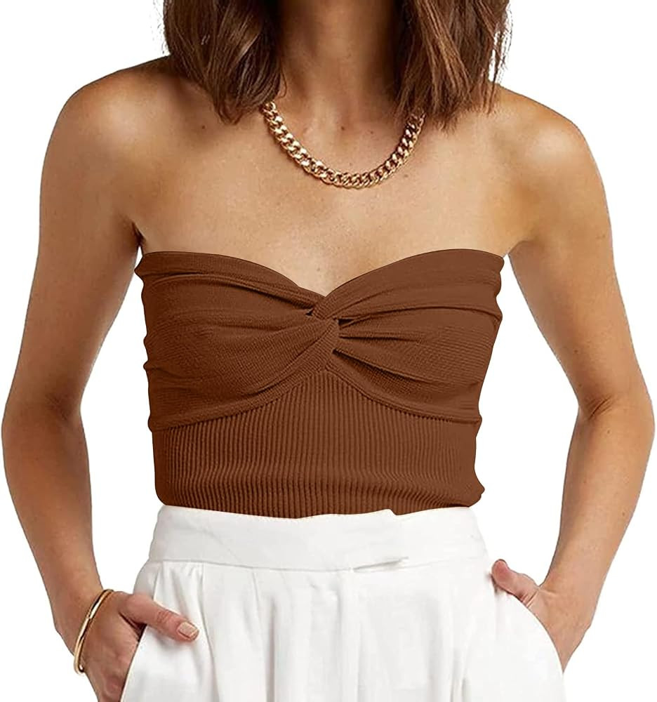 EFAN Womens Tube Tops Summer Outfits 2025 Casual Beach Vacation Clothes Sweaters Strapless Sleeve... | Amazon (US)
