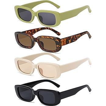 Tskestvy 4 Pieces Retro Sunglasses Vintage Sunglasses Small Square Rectangle 90s Glasses Trendy Y... | Amazon (US)