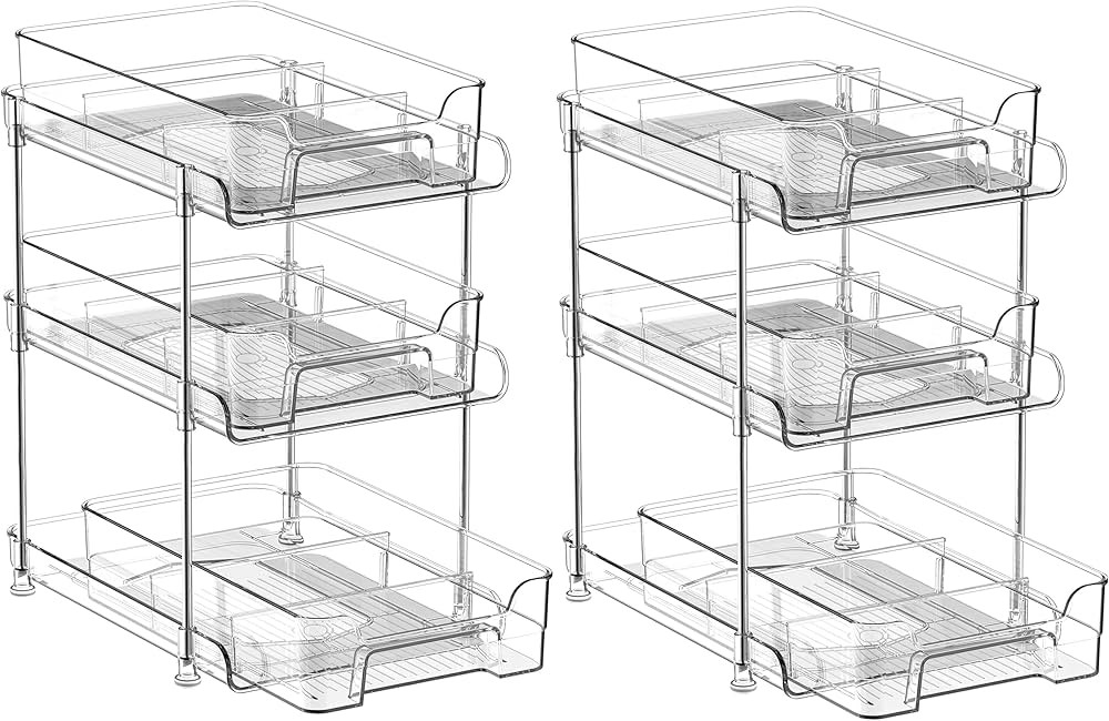 3 Tier Clear Bathroom Organizers with Dividers, Multi- Purpose Pull Out Organizer and Storage, Ma... | Amazon (US)