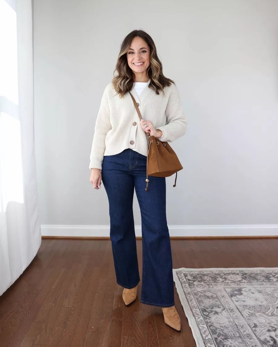 One of my favorite Quince cardigans in three different colors!

Outfit 1:
Sweater (Quince): xs in speckled beige
J.Crew Charley Kickout Cropped Jean Size Wearing: 24 classic in rinse Fit: true to size - extra room at the waist Inseam: 27.5″ in classic | 25.5” in petite Rise: 11.5” in classic | 10.5” in petite
White top (J.Crew Factory): xxs
Bag (Madewell)
Boots (J.Crew): tts

Outfit 2:
Navy cardigan (Quince): xs
Pants (BR Factory): petite xxs - 10” rise, 27” inseam
White top (Quince): xs
Flats: tts

Outfit 3:
Pink Sweater (Quince): xs
Cropped white jeans (BR Factory): petite 24 - true to size, but they stretch with wear, 25” inseam. I shared these jeans in the standard length in a salmon color but here they are in petite. The standard has a 27” inseam and petite has a 25” inseam.
Shoes: tts

My measurements for reference: I’m 4’10” and 105lbs. My bust, waist, and hip measurement is 32”, 24”, and 36”.

#LTKPetite #LTKootd #LTKSeasonal