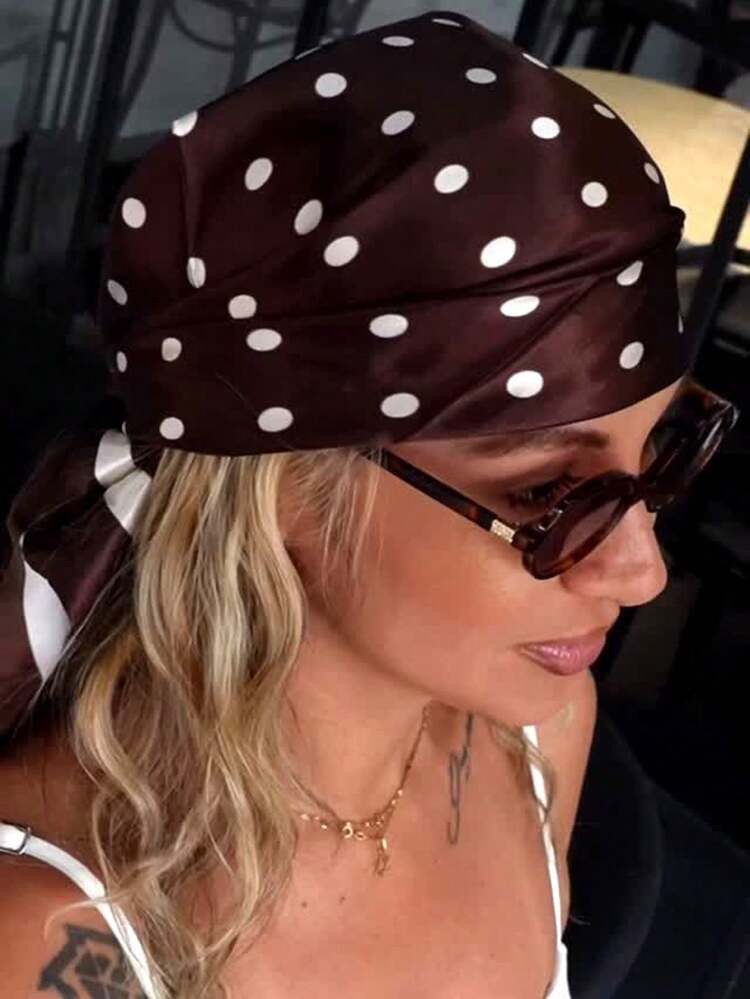 1pc Bohemian Style Polka Dot Printed Satin Scarf For Women, Elegant Headscarf/Shawl For Daily Cas... | SHEIN
