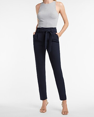 High Waisted Paperbag Ankle Pant | Express